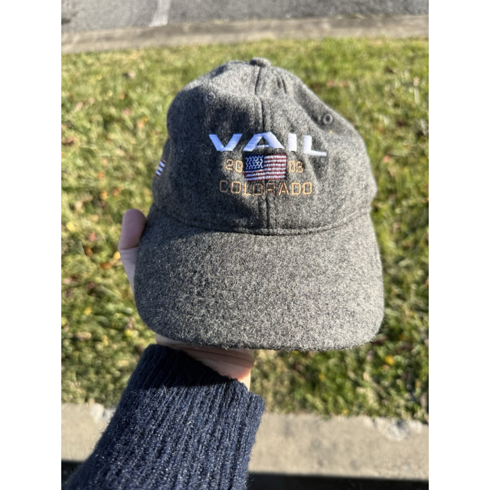 Vintage Vail Colorado Ahead Extreme 2003 Charcoal Wool Leather Strapback Cap